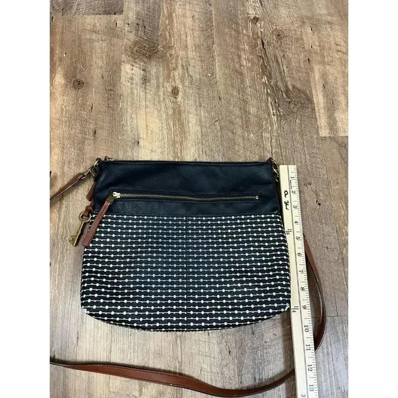 Fossil Fiona Crossbody Bag Black White Brown Adjustable Strap 11X9 Purse - Picture 11 of 12